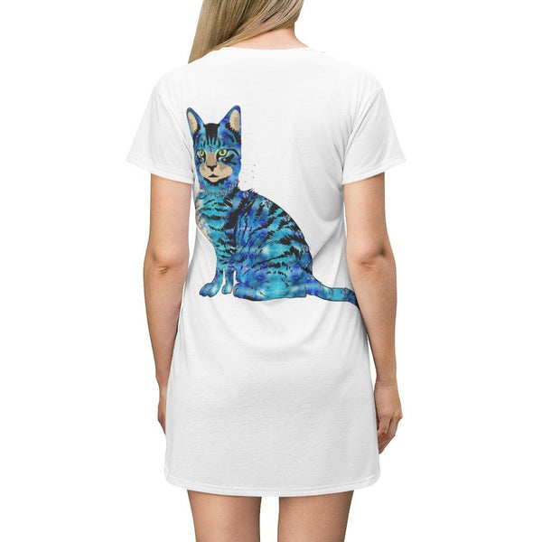 65 MCMLXV Women's Bejeweled Yellow and Blue 70s Disco Cats T-Shirt Dress - 65mcmlxv