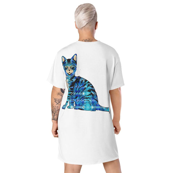 65 MCMLXV Women's Bejeweled Yellow and Blue 70s Disco Cats T-Shirt Dress - 65mcmlxv