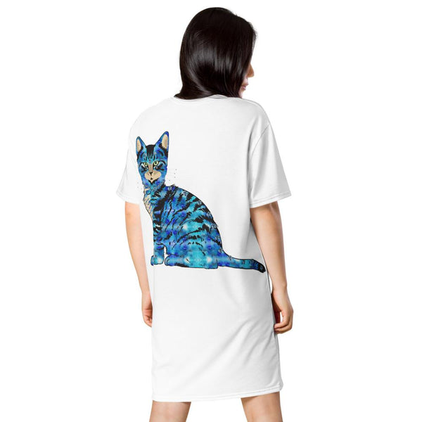 65 MCMLXV Women's Bejeweled Yellow and Blue 70s Disco Cats T-Shirt Dress - 65mcmlxv
