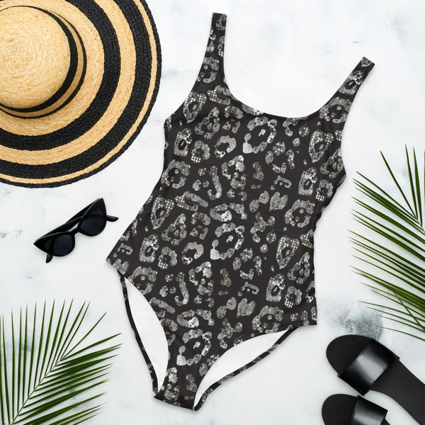 65 MCMLXV Women's Black and Silver Metallic Leopard Print One - Piece Swimsuit - 65mcmlxv