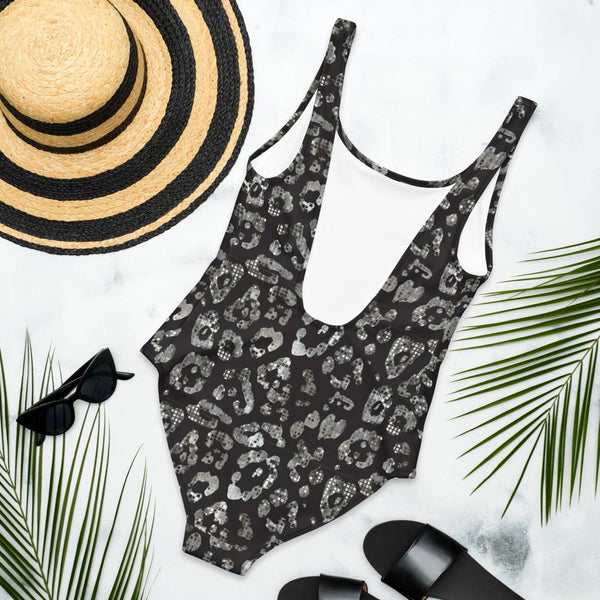 65 MCMLXV Women's Black and Silver Metallic Leopard Print One - Piece Swimsuit - 65mcmlxv