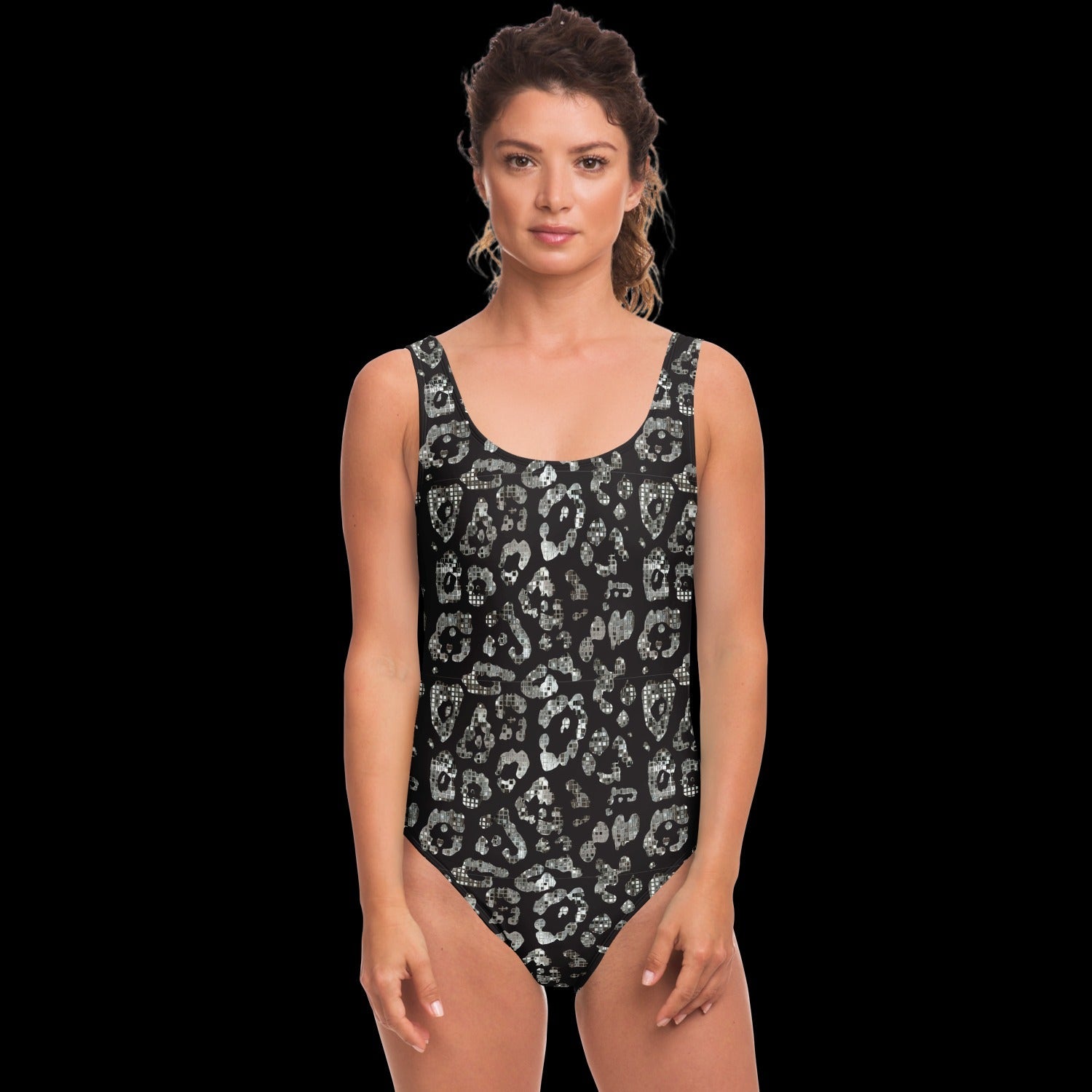 65 MCMLXV Women's Black and Silver Metallic Leopard Print One - Piece Swimsuit - 65mcmlxv