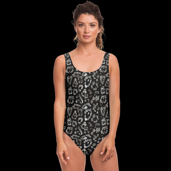 65 MCMLXV Women's Black and Silver Metallic Leopard Print One - Piece Swimsuit - 65mcmlxv