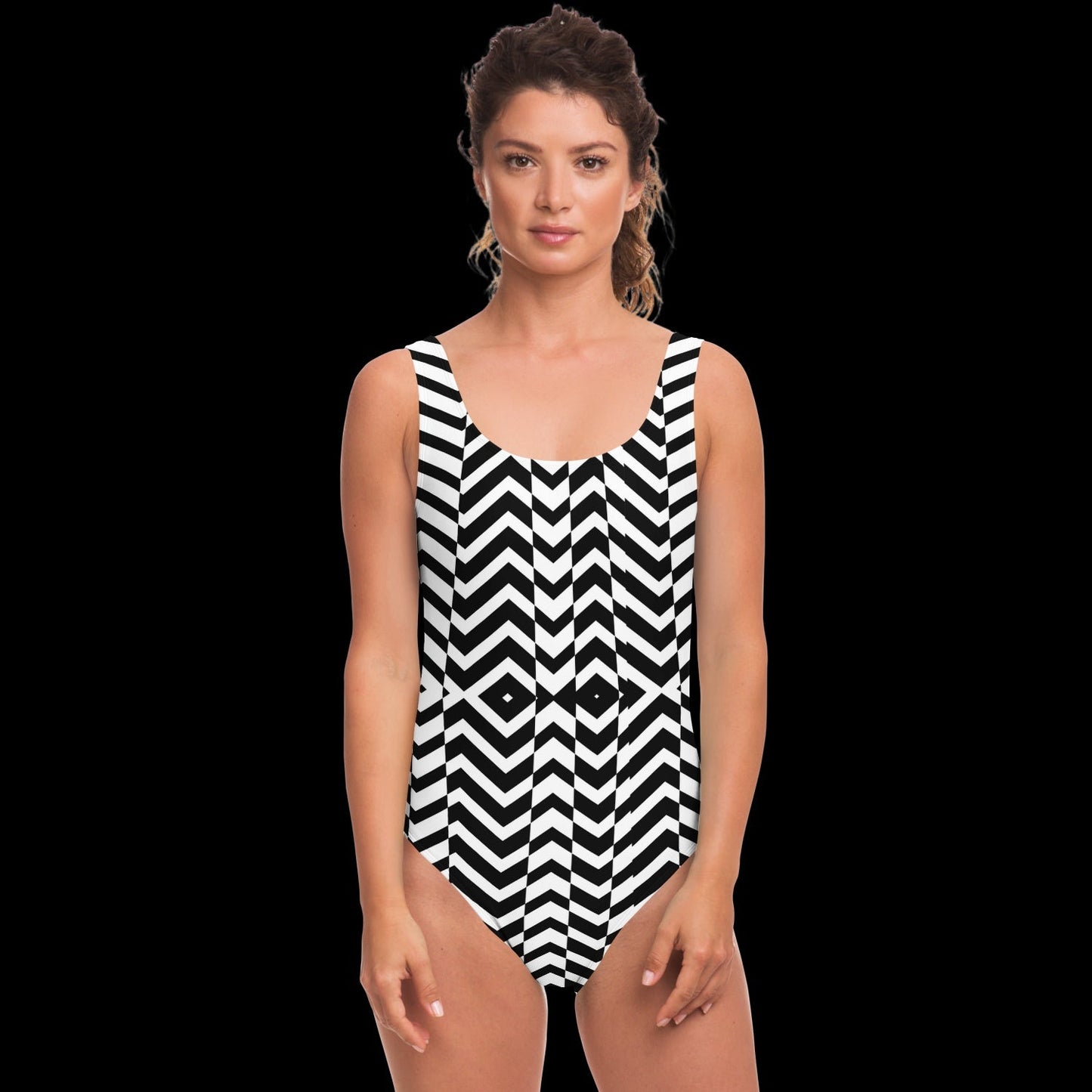 65 MCMLXV Women's Black and White Chevron Wave Print One - Piece Swimsuit - 65mcmlxv