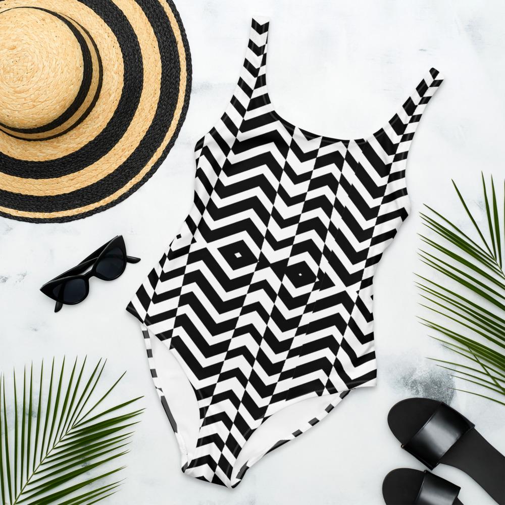 65 MCMLXV Women's Black and White Chevron Wave Print One - Piece Swimsuit - 65mcmlxv