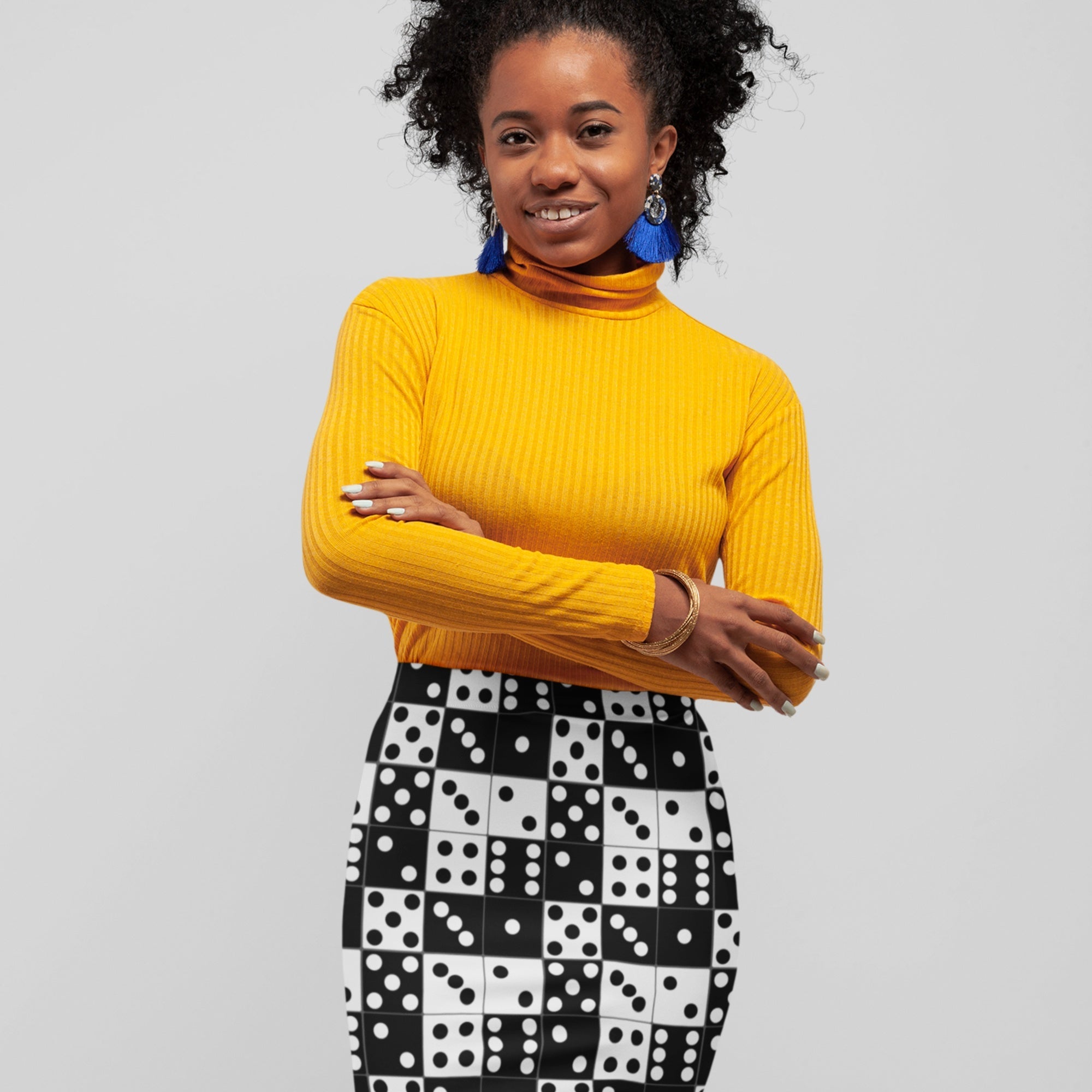 65 MCMLXV Women's Black and White Dominoes Print Pencil Skirt