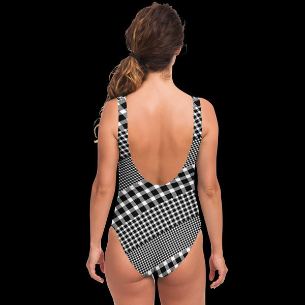 65 MCMLXV Women's Black and White Gingham Plaid Mix Print One - Piece Swimsuit - 65mcmlxv