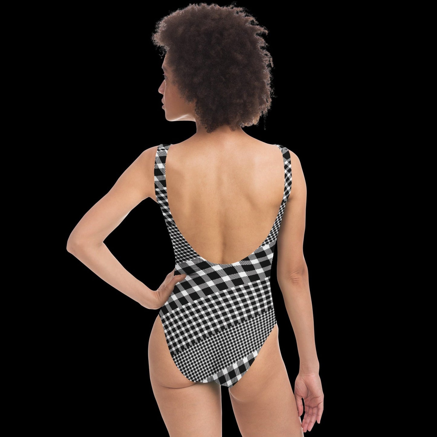 65 MCMLXV Women's Black and White Gingham Plaid Mix Print One - Piece Swimsuit - 65mcmlxv