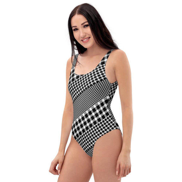 65 MCMLXV Women's Black and White Gingham Plaid Mix Print One - Piece Swimsuit - 65mcmlxv