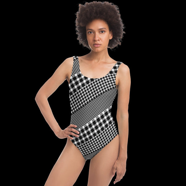 65 MCMLXV Women's Black and White Gingham Plaid Mix Print One - Piece Swimsuit - 65mcmlxv