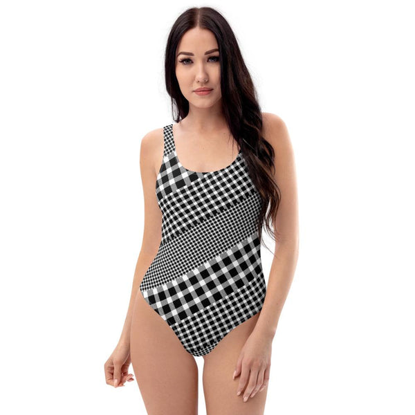65 MCMLXV Women's Black and White Gingham Plaid Mix Print One - Piece Swimsuit - 65mcmlxv