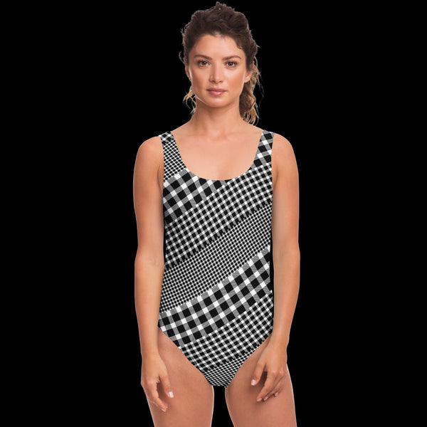 65 MCMLXV Women's Black and White Gingham Plaid Mix Print One - Piece Swimsuit - 65mcmlxv