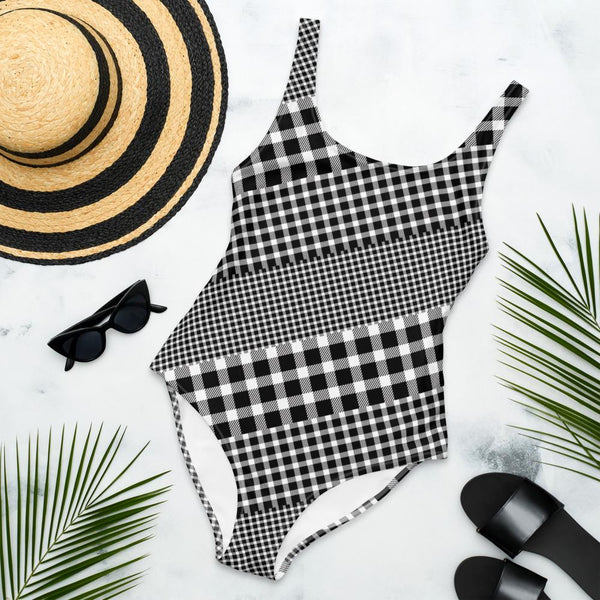 65 MCMLXV Women's Black and White Gingham Plaid Mix Print One - Piece Swimsuit - 65mcmlxv