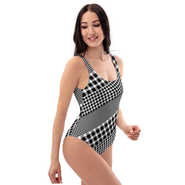 65 MCMLXV Women's Black and White Gingham Plaid Mix Print One - Piece Swimsuit - 65mcmlxv