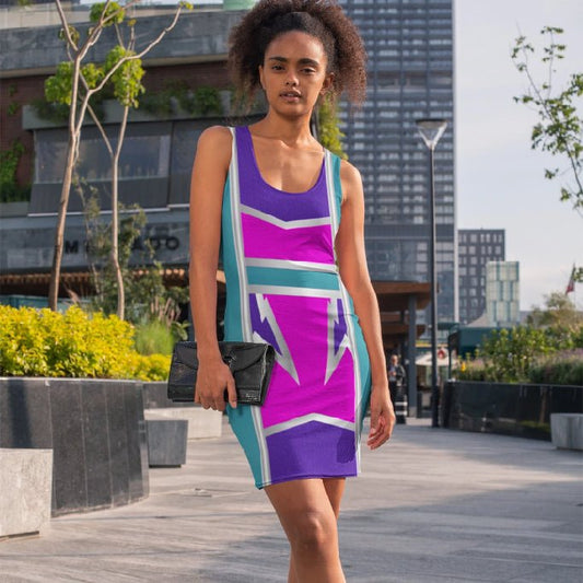 65 MCMLXV Women's Cosplay Lightning Bolt Print Color-Block Dress - 65mcmlxv