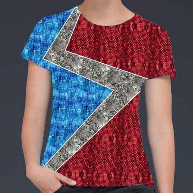 65 MCMLXV Women's Cosplay Lorena Red and Blue Lightning Bolt Print T-Shirt
