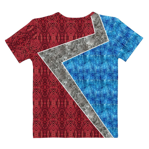 65 MCMLXV Women's Cosplay Lorena Red and Blue Lightning Bolt Print T-Shirt - 65mcmlxv