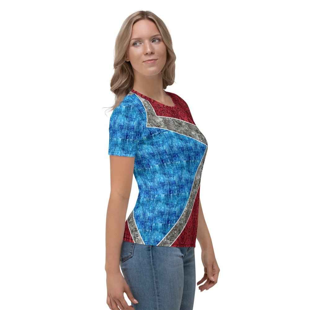 65 MCMLXV Women's Cosplay Lorena Red and Blue Lightning Bolt Print T-Shirt