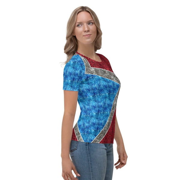65 MCMLXV Women's Cosplay Lorena Red and Blue Lightning Bolt Print T-Shirt - 65mcmlxv