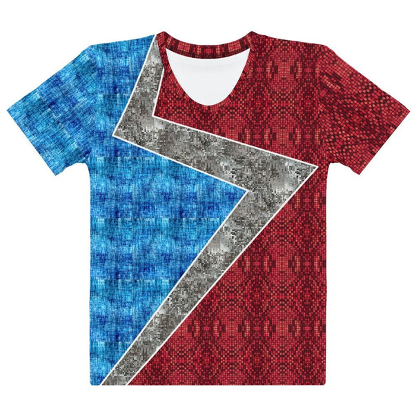65 MCMLXV Women's Cosplay Lorena Red and Blue Lightning Bolt Print T-Shirt - 65mcmlxv