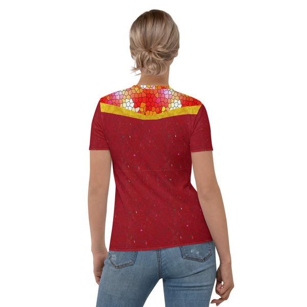 65 MCMLXV Women's Cosplay Melba Red and Gold Mosaic Marble Print T-Shirt - 65mcmlxv