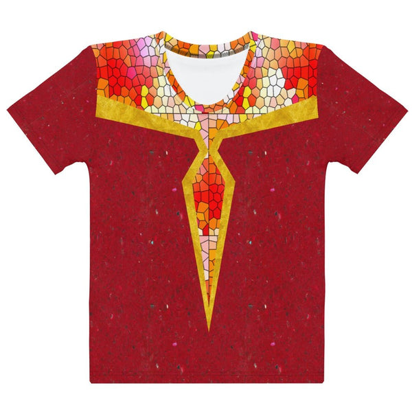 65 MCMLXV Women's Cosplay Melba Red and Gold Mosaic Marble Print T-Shirt - 65mcmlxv