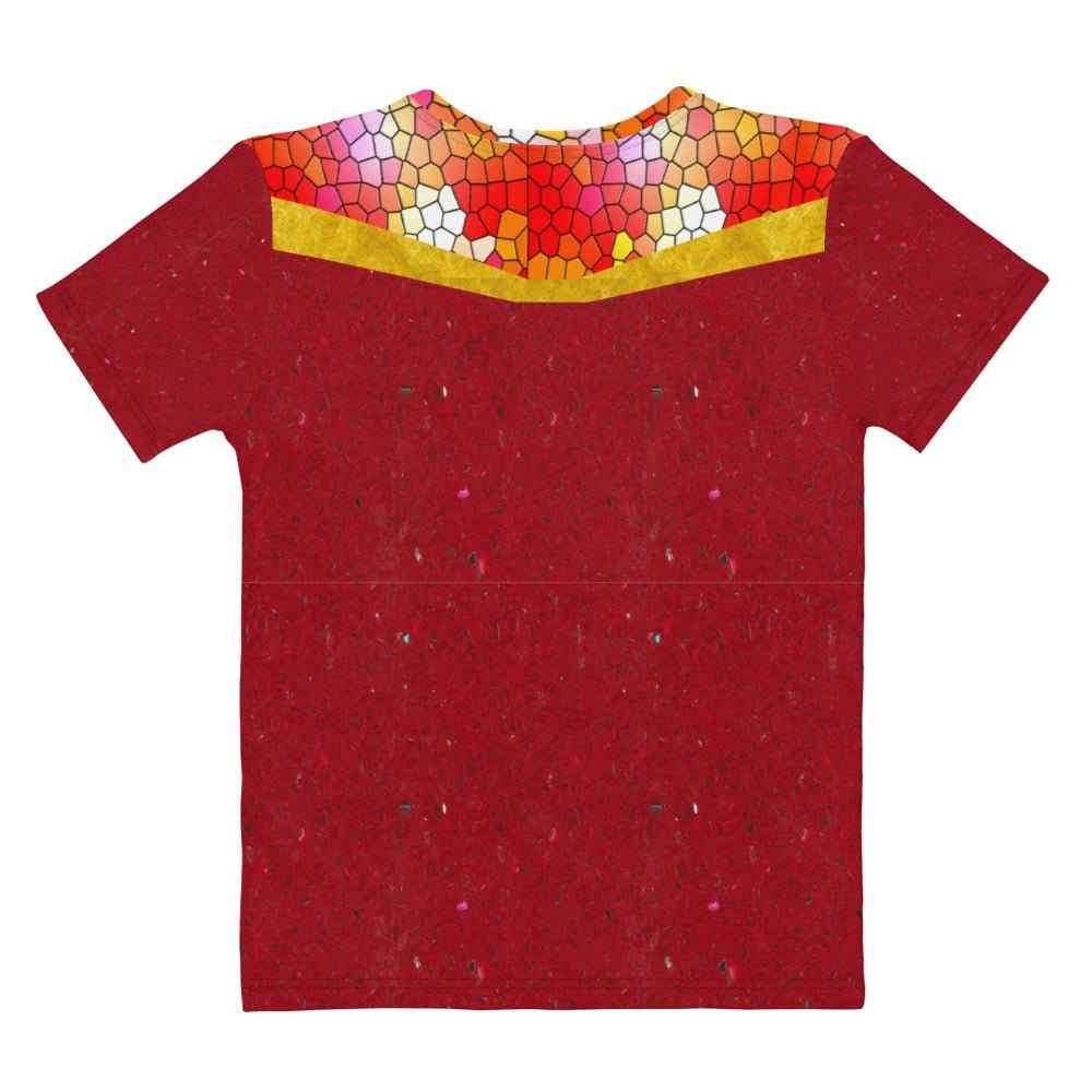65 MCMLXV Women's Cosplay Melba Red and Gold Mosaic Marble Print T-Shirt
