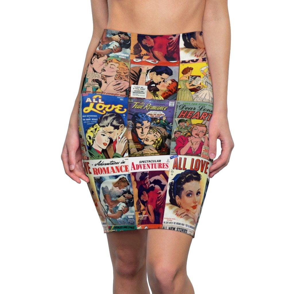 65 MCMLXV Women's Cosplay Vintage Romance Comic Books Print Pencil Skirt - 65mcmlxv