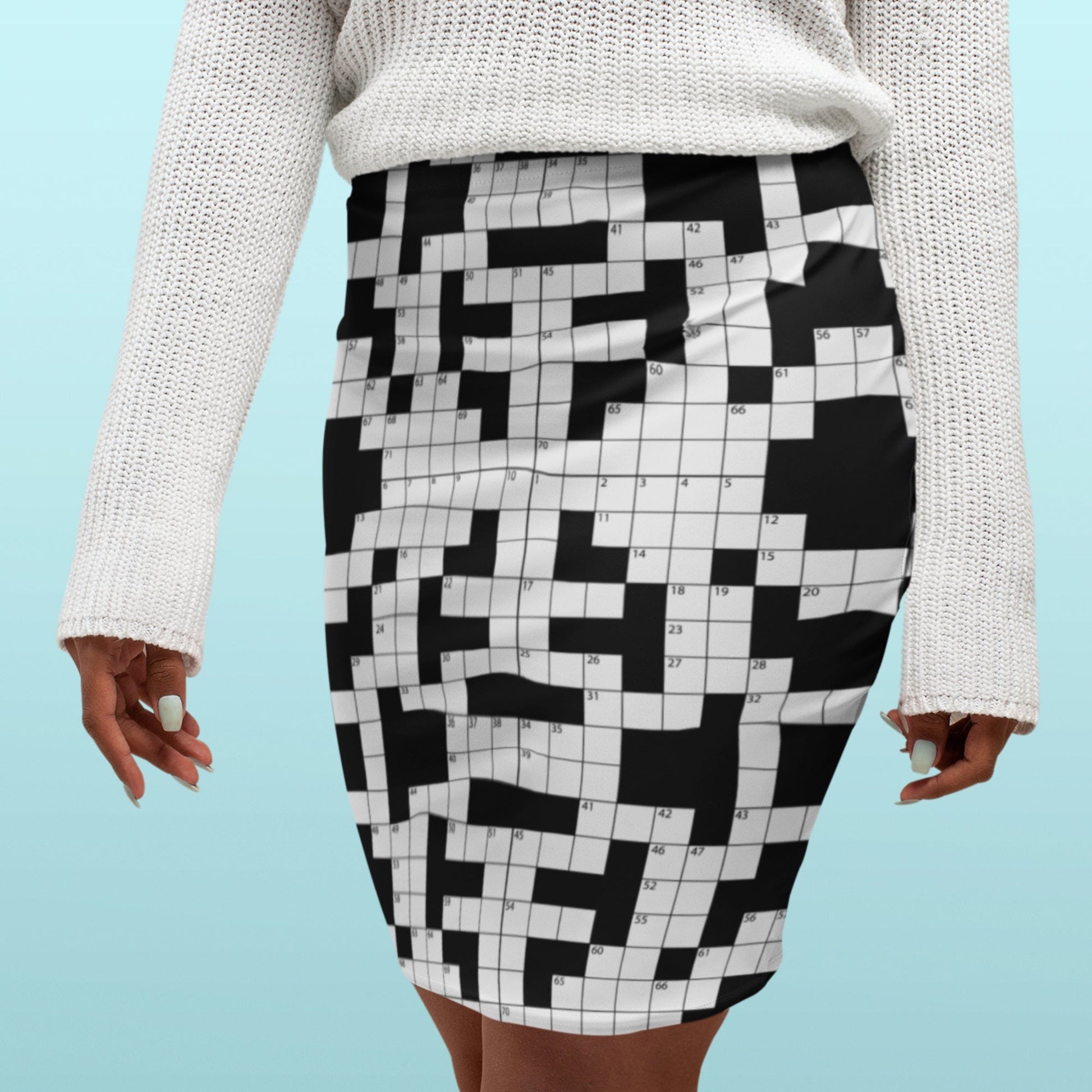 65 MCMLXV Women's Crossword Puzzle Print Pencil Skirt - 65mcmlxv