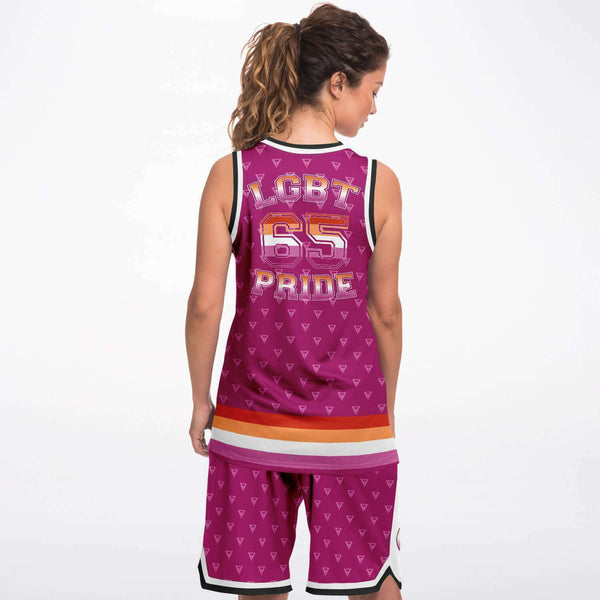 65 MCMLXV Women's LGBT Lesbian Pride Flag Basketball Jersey & Short Set - 65mcmlxv