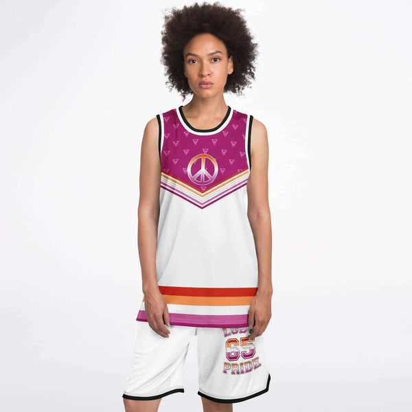 65 MCMLXV Women's LGBT Lesbian Pride Flag Basketball Jersey & Short Set - 65mcmlxv