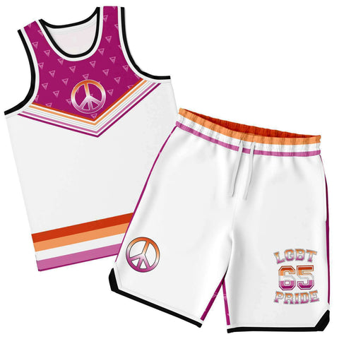 65 MCMLXV Women's LGBT Lesbian Pride Flag Basketball Jersey & Short Set - 65mcmlxv