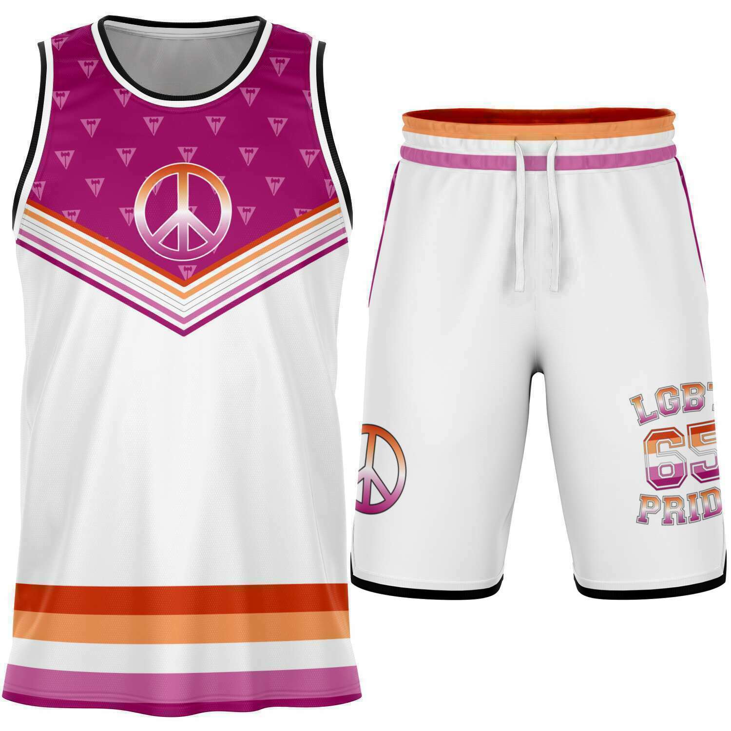 65 MCMLXV Women's LGBT Lesbian Pride Flag Basketball Jersey & Short Set - 65mcmlxv