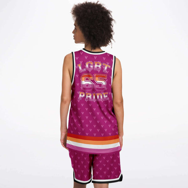 65 MCMLXV Women's LGBT Lesbian Pride Flag Basketball Jersey & Short Set - 65mcmlxv