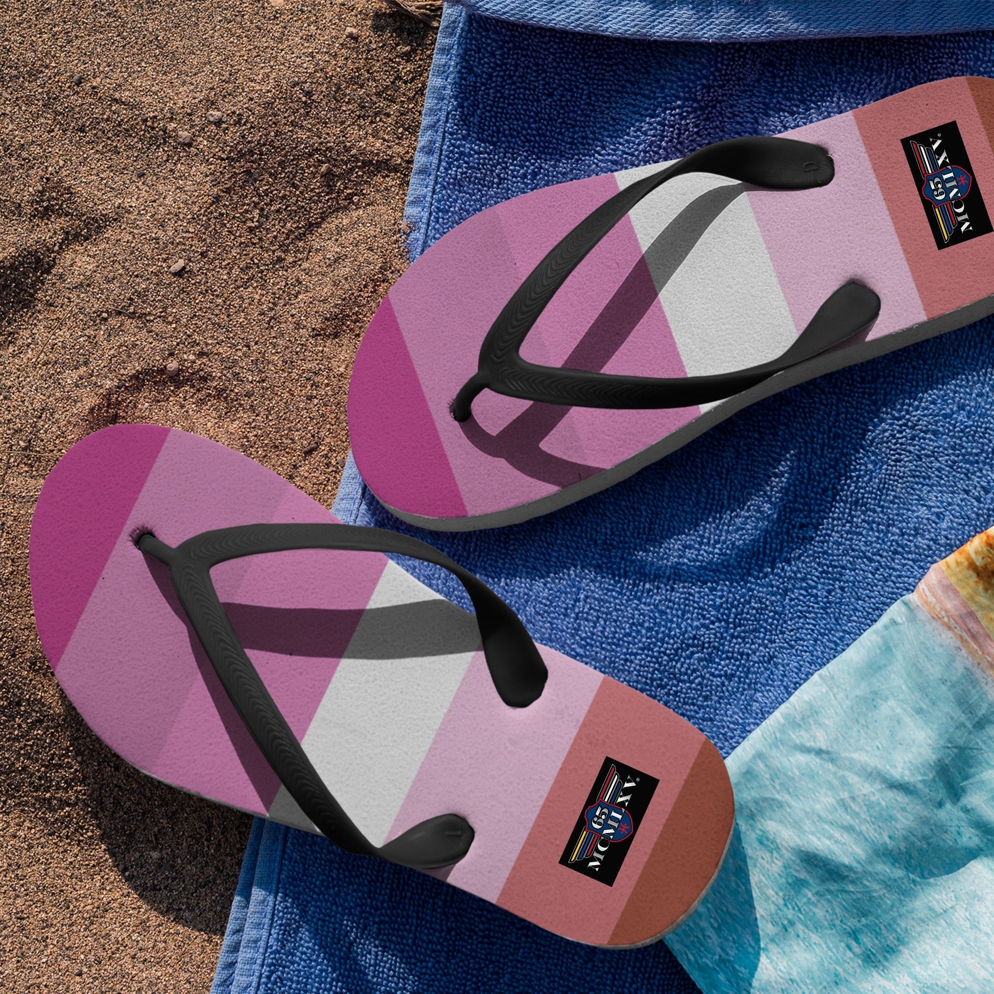 65 MCMLXV Women's LGBT Lesbian Pride Flag Print Flip - Flops - 65mcmlxv