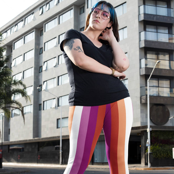 65 MCMLXV Women's LGBT Lesbian Pride Sunset Flag Print Leggings - 65mcmlxv
