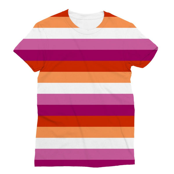 65 MCMLXV Women's LGBT Lesbian Pride Sunset Flag Print T-Shirt - 65mcmlxv
