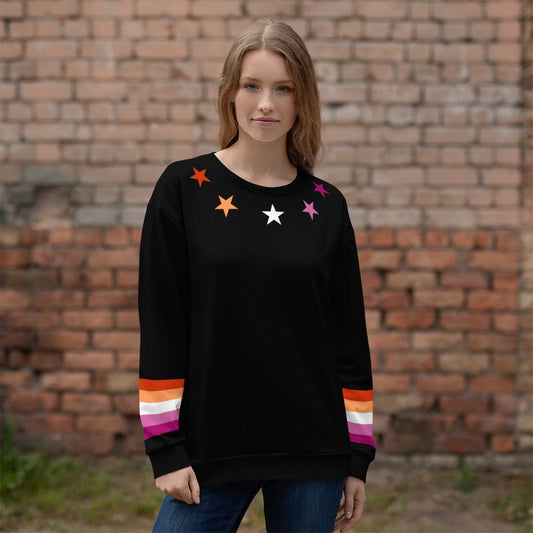 65 MCMLXV Women's LGBT Lesbian Pride Sunset Flag Stars Print Sweatshirt - 65mcmlxv