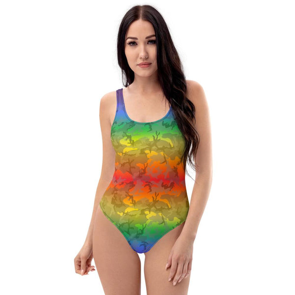 65 MCMLXV Women's LGBT Pride Rainbow Camouflage Print 1 Piece Quick Dry UPF 50+ Swimsuit - 65mcmlxv