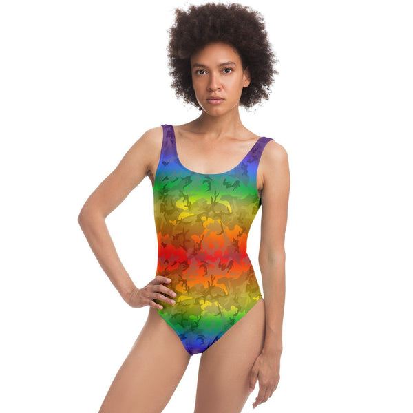 65 MCMLXV Women's LGBT Pride Rainbow Camouflage Print 1 Piece Quick Dry UPF 50+ Swimsuit - 65mcmlxv