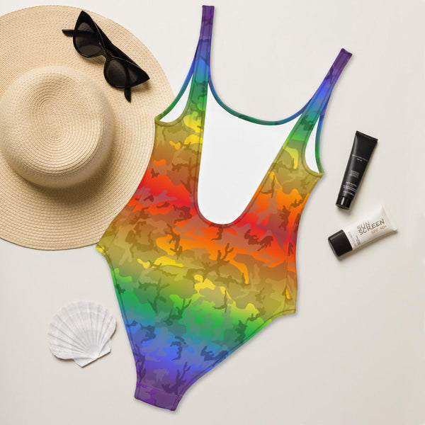 65 MCMLXV Women's LGBT Pride Rainbow Camouflage Print 1 Piece Quick Dry UPF 50+ Swimsuit - 65mcmlxv