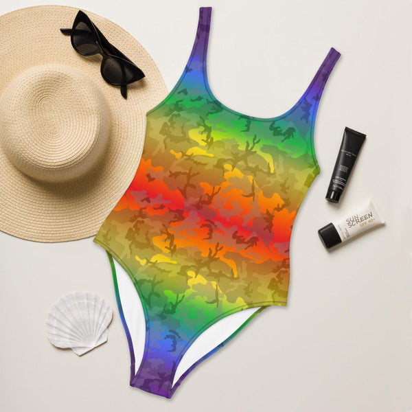 65 MCMLXV Women's LGBT Pride Rainbow Camouflage Print 1 Piece Quick Dry UPF 50+ Swimsuit - 65mcmlxv
