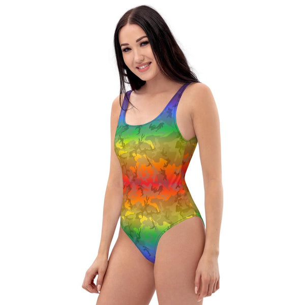 65 MCMLXV Women's LGBT Pride Rainbow Camouflage Print 1 Piece Quick Dry UPF 50+ Swimsuit - 65mcmlxv