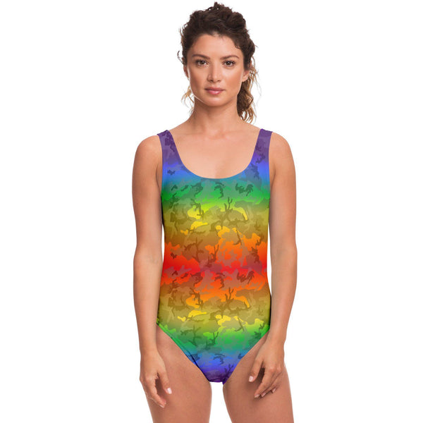 65 MCMLXV Women's LGBT Pride Rainbow Camouflage Print 1 Piece Quick Dry UPF 50+ Swimsuit - 65mcmlxv