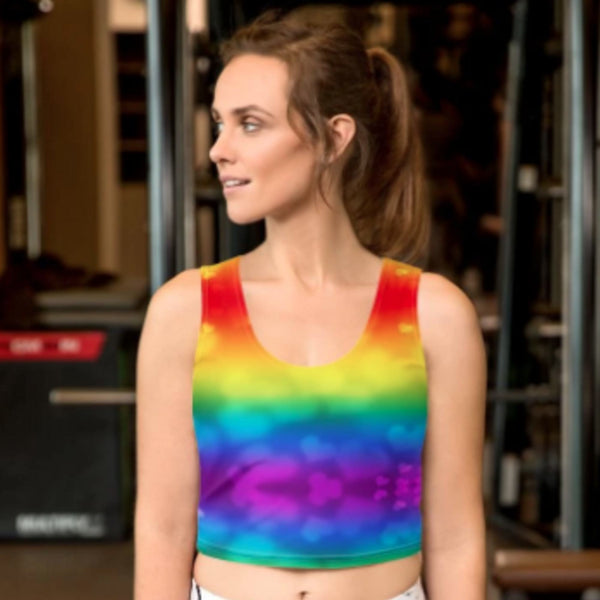 65 MCMLXV Women's LGBT Pride Rainbow Hearts Print Crop Top - 65mcmlxv
