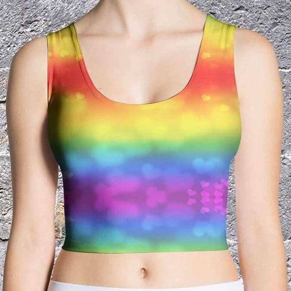65 MCMLXV Women's LGBT Pride Rainbow Hearts Print Crop Top - 65mcmlxv