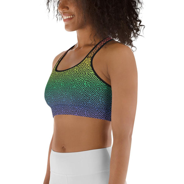 65 MCMLXV Women's LGBT Pride Rainbow Maze Print Sports Bra - 65mcmlxv