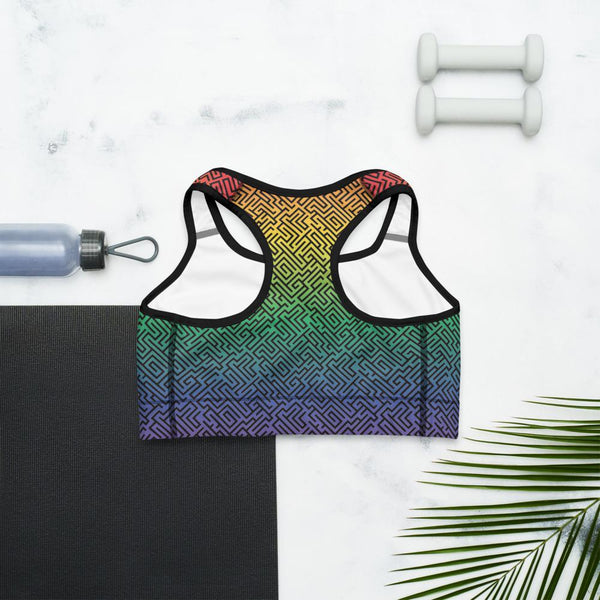 65 MCMLXV Women's LGBT Pride Rainbow Maze Print Sports Bra - 65mcmlxv