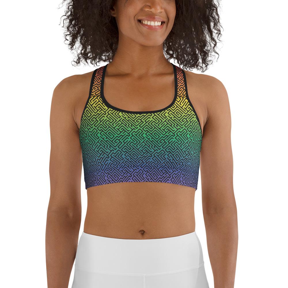 65 MCMLXV Women's LGBT Pride Rainbow Maze Print Sports Bra - 65mcmlxv