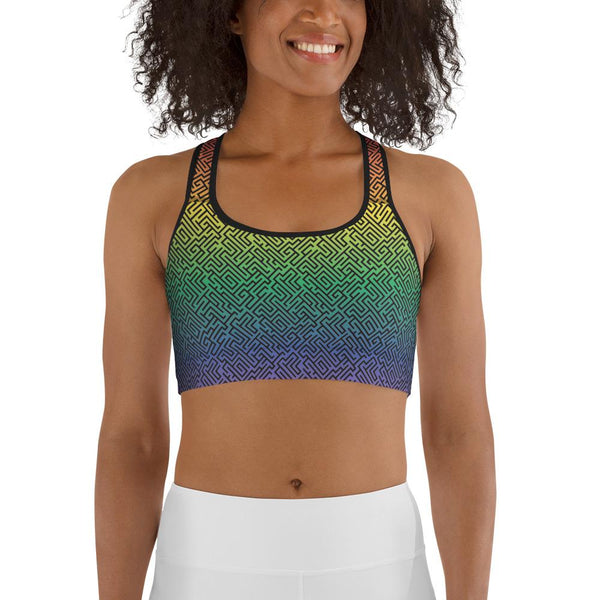 65 MCMLXV Women's LGBT Pride Rainbow Maze Print Sports Bra - 65mcmlxv